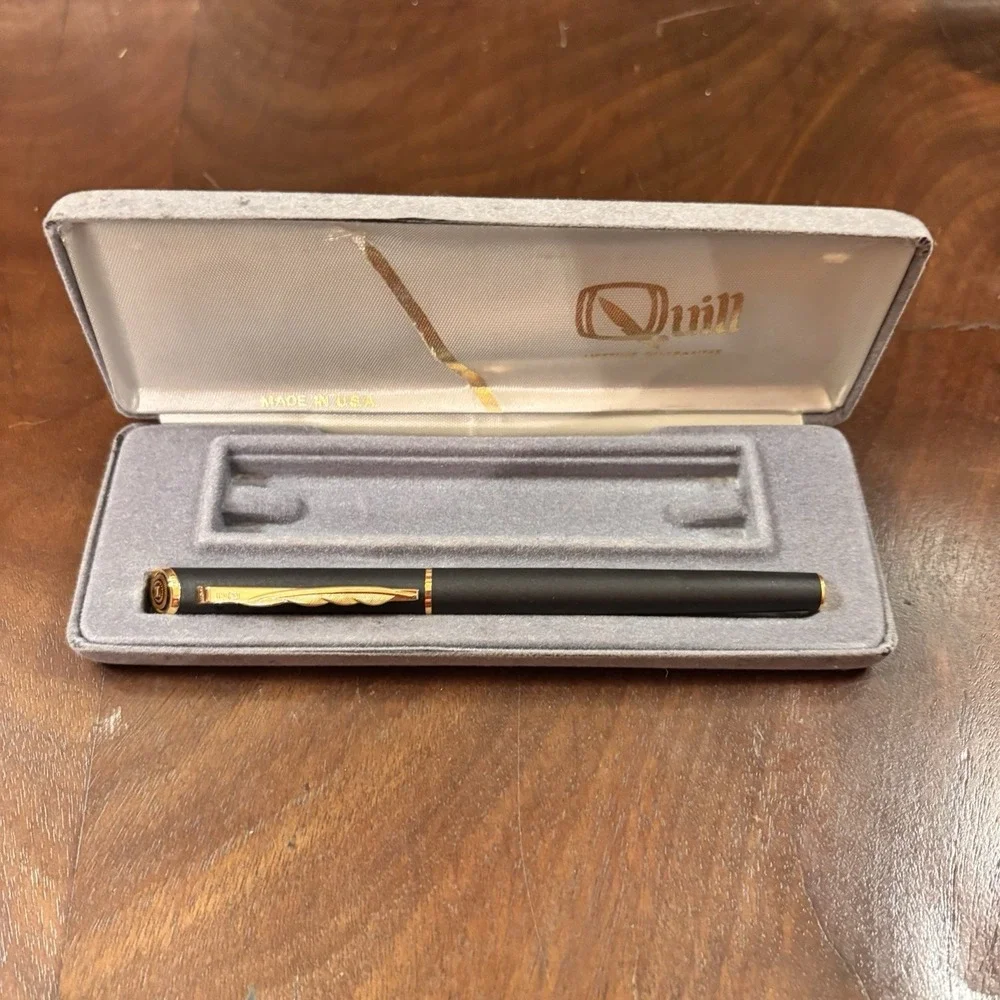 Vintage Quill Black Rollerball‎ Pen Gold Tone Trim w/ Case USA Needs Refill